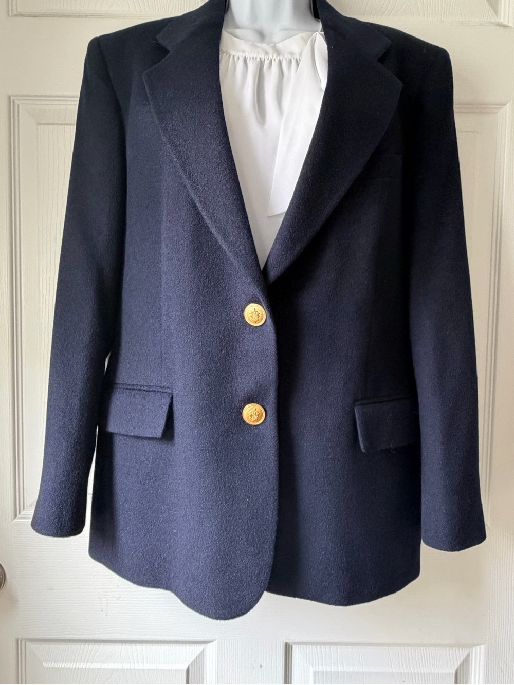 Loro Piana 100% Camel Hair Blazer, Deep Navy Gold Buttons.